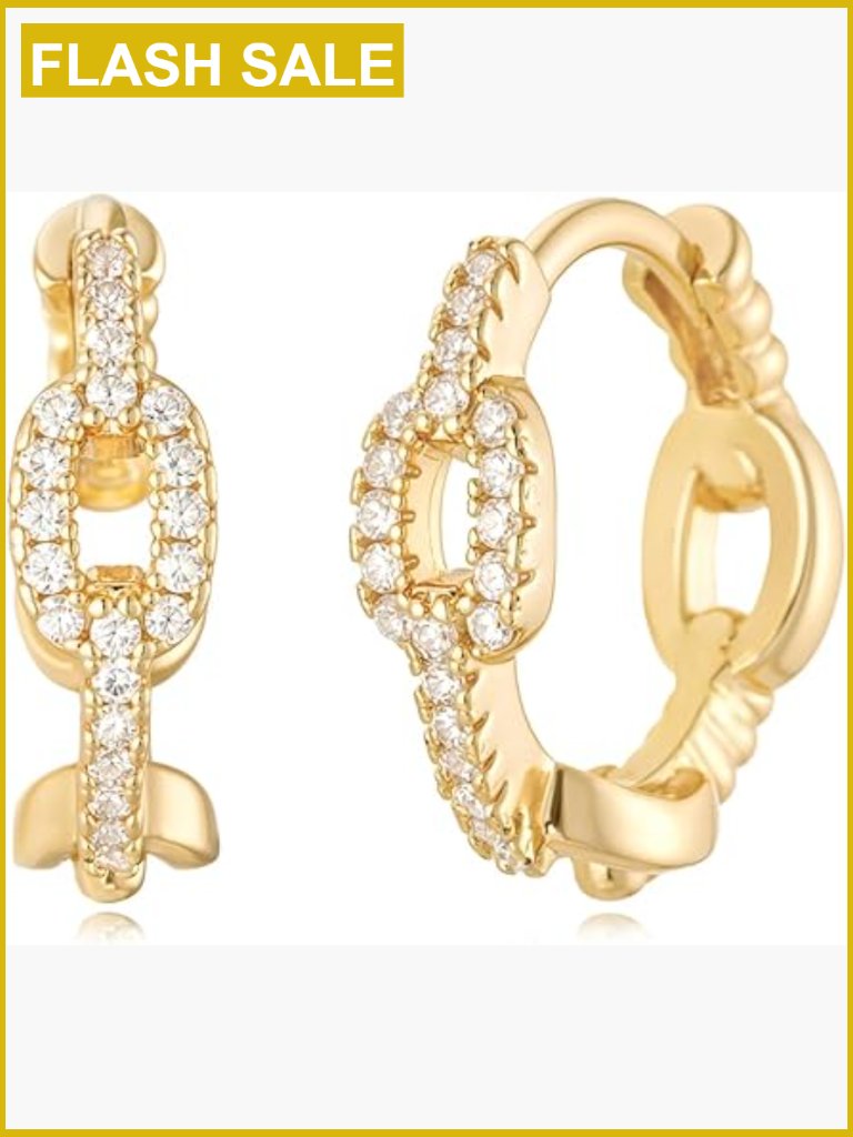 14k Gold Plated Cubic Zirconia Huggie Hoop Earrings